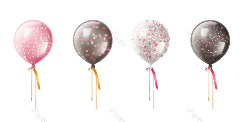 幸福图片,五彩纸屑元素,银色PNG,缎带免抠素材